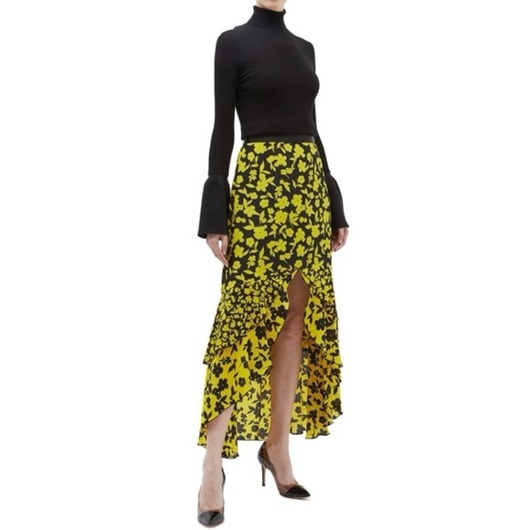 New! Alice + Olivia Sueann Silk Asymmetric Tiered Ruffle Floral Skirt 💛 size 2 - Picture 4 of 15